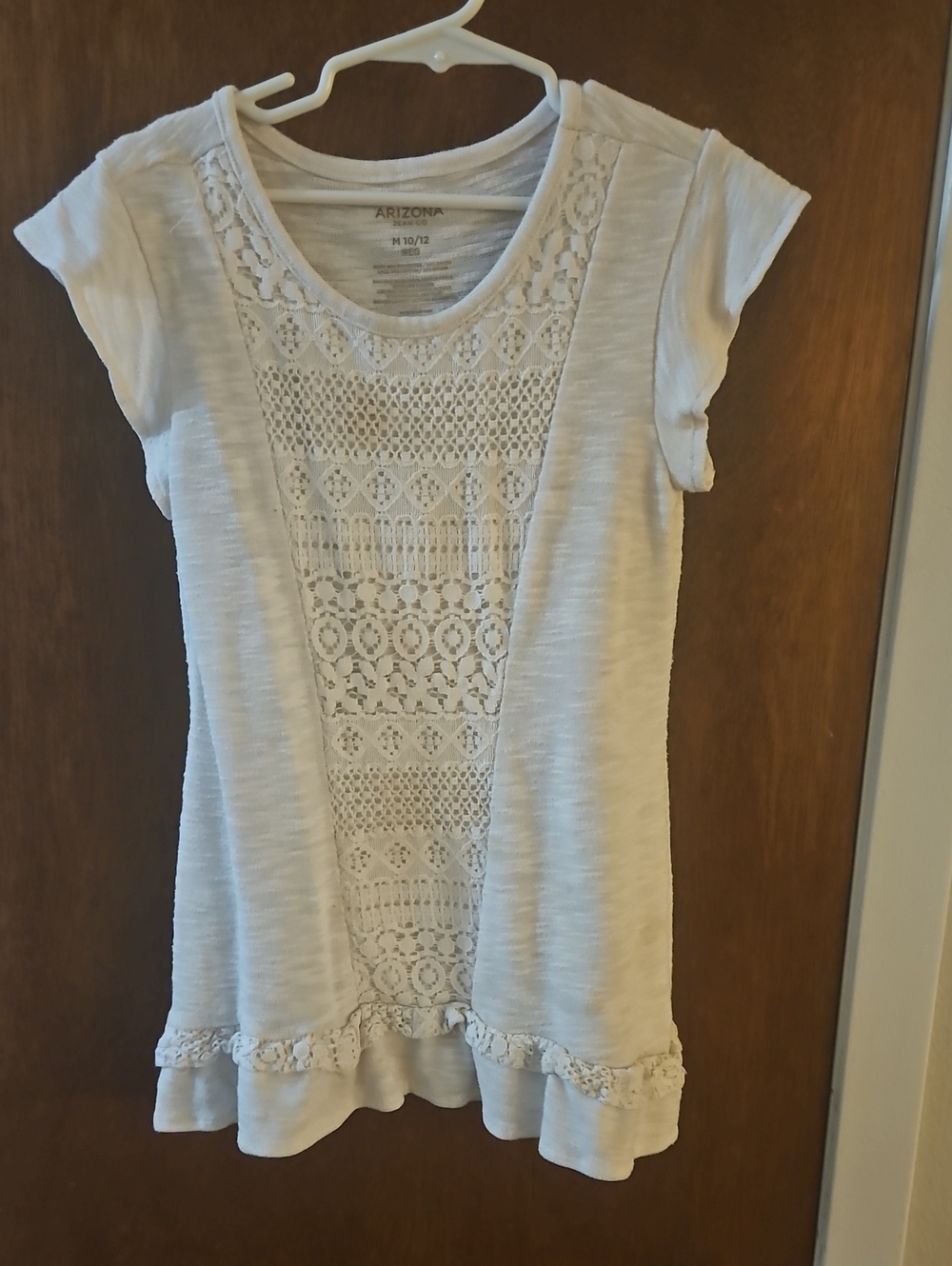 Arizona Jean Company Cream Crochet-Front Short Sleeve Tunic